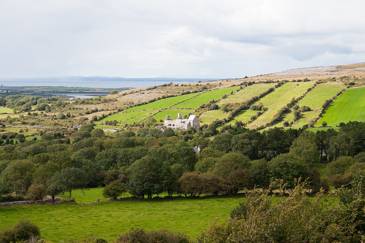 Corcomroe Abbey in Co. Clare, Ireland, as seen from Oughtmama